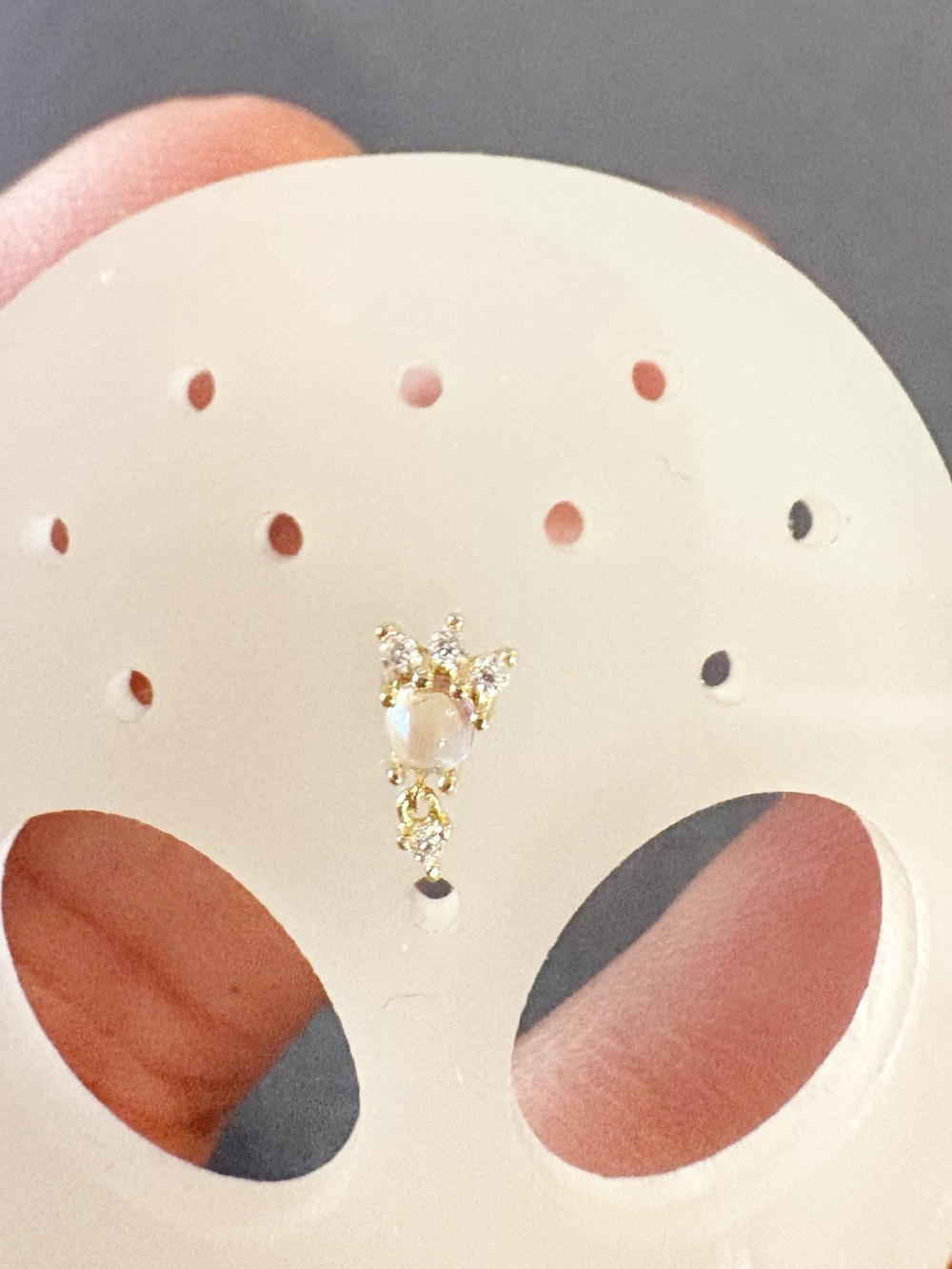 14K Solid yellow Gold Moonstone Crown
 Moissanite Drop stud